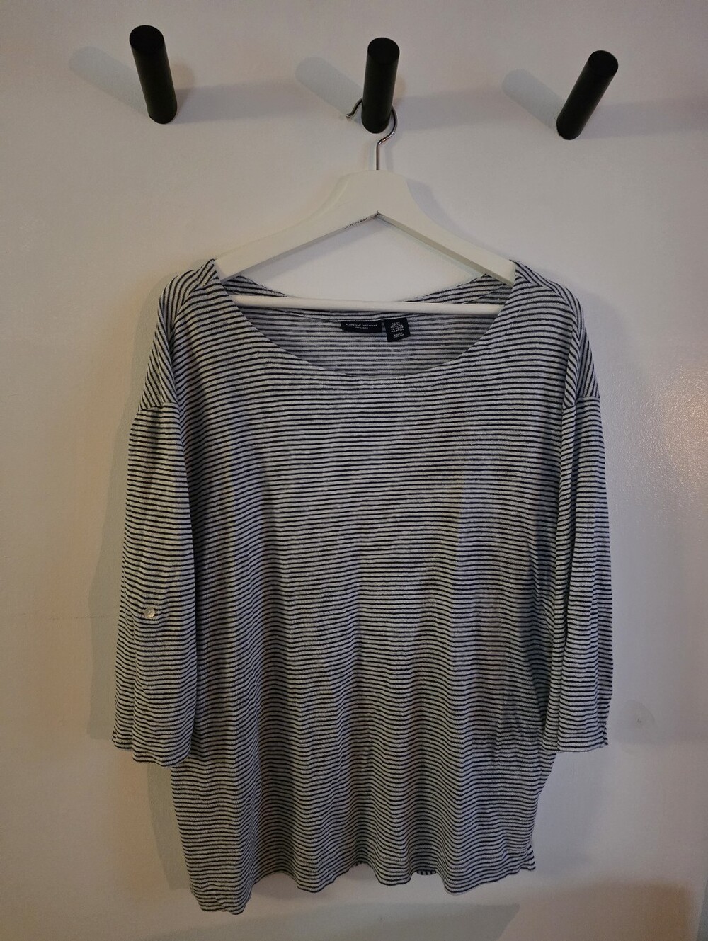 Linen Boat Neck, Blue White Stripes, Adrienne Vittadini